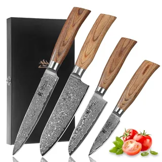 Wakoli Edib Pro Damastmesser Set 4-tlg. 8-17 cm Pakkaholzgriffe