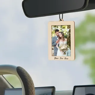 Autospiegel Anhänger Personalisiert, individuell anpassbarer Text und Fotos,Foto Deko zum Aufhängen im Auto, Auto-Innendekoration als Geschenk für Vater, Sohn und Mutter (Holz-Fotorahmen)
