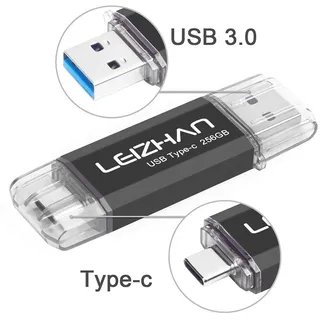LEIZHAN USB Stick 256GB Type C Memory Stick OTG Speicherstick 2-in-1 Flash Drive USB 3.0 Pen Drive für PC/Laptop/Notebook, und andere USB-C (256GB,Black)