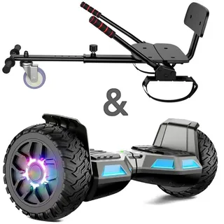 SISIGAD Balance Scooter Kart 8,5” Hoverboard mit Sitz für Kinder & Erwachsene, 10 km/h, LED, Off-Road, 2x160W leistungsstarker Motor, Bluetooth-Lautsprecher schwarz
