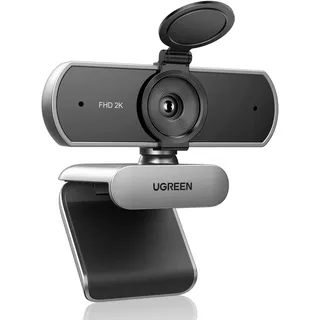 UGREEN Webcam 2K, USB A Webcam mit Mikrofo, Kamera PC, Fixfokus, 95° Sichtfeld, Kamera mit Privacy Cover, Automatische Lichtkorrektur, Plug & Play, PC Camera für Windows/MacOS/Zoom(Silbergrau)