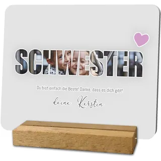 codiarts. Foto Geschenk Acryl Glas Bild personalisierbar mit eigenem Foto und Text, DIN A4 oder A5, optional mit Sockel als Fotogeschenk personalisiert für Sie und Ihn (011 SCHWESTER)
