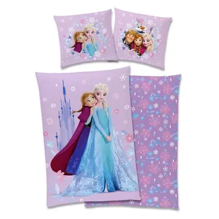 Disney Frozen - Die Eiskönigin kuschelige Bettwäsche, 80x80 + 135x200cm mit Reißverschluss - Rosa
