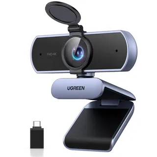 UGREEN UHD Webcam 4K, Webcam mit Mikrofon und Objektivabdeckung, PC Kamera mit Autofokus, Automatische Lichtkorrektur, 70°FOV, USB-A/C Anschluss, für PC/Laptop/Windows/Mac/Linux/Skype/FaceTime