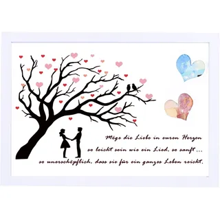 EngGlück Hochzeitsgeschenke für Brautpaar, Geldgeschenk Hochzeit Bilderrahmen, Lustige Geldgeschenke zur Hochzeit Geldbaum Hochzeitsgeschenk Geld ideen Größe Din A4 Weiß (Weiß-Tree of Life)