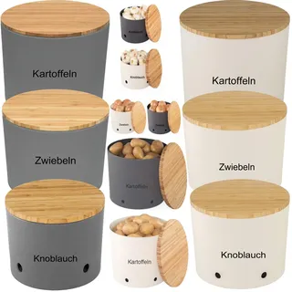 LS-LebenStil Zwiebeltopf Natur-Design Weiß 16x12cm - Made in Germany - Aufbewahrungsbox Vorratsdose