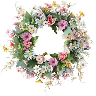 Türkranz Deko Frühling, Frühlingskranz Fensterdeko Frühling Hängend Osterkranz Haustür Künstliche Blumen Türkranz Frühling Fenster Deko, Blumenkranz Deko für Frühlingsdeko Osterdeko Heimdeko (B)