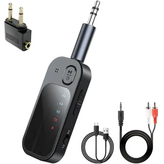 5.4 Bluetooth Adapter Transmitter Flugzeug, 2 in 1 Bluetooth Transmitter und Receiver, Sender Empfänger, Bluetooth Sender Klinke AUX 3,5mm für Kopfhörer, Stereoanlage, Autoradio, TV