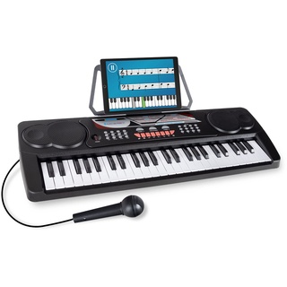 McGrey BK-4910BK Keyboard - Kinder Keyboard mit 49 Tasten - Einsteigerkeyboard mit 16 Sounds und 10 Rhythmen - Piano mit Lernfunktion, Mikrofon für Gesang und Notenständer - Schwarz