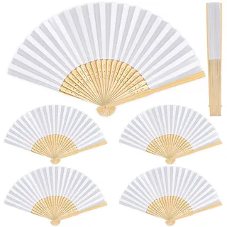Fächer Hochzeit, 6 Stück Papier Fecher, Fächer Weiß Hochzeitsfächer, Handfächer Weiß DIY Faltfächer für Hochzeit Geburttag Party Fest Wand Deko