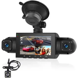Podofo 4-Kanal Dashcam, HD 1080P Frontkamera mit Links/rechts/hinten Kamera, 4-Kanal Onboard-Autokamera G-Sensor Bewegungserkennung Schleifenaufzeichnung Leitfaden 24-Stunden-Parkmodus