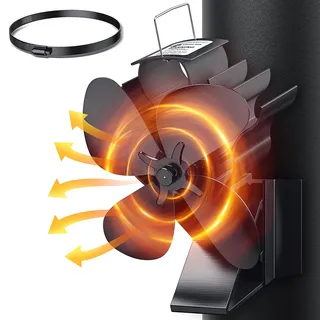 Kaminventilator Magnetisch, 3-in-1 Ofenventilator Ohne Strom, 4 Blättern Leiser Kamin Ventilator Kaminlüfter für Kaminofen/Kamin/Ofen/Holz/Ofenrohr/Kaminrohr, mit 1 Ersatzring