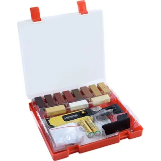 Werkzeyt Holz-Reparatur-Set 17teilig -11 Farbtöne Wachsschmelzer, Hobel & Schleifschwamm - Geeignet für Holzoberflächen aller Art /Reparatur-Kit für Parkett & Laminat /B27691