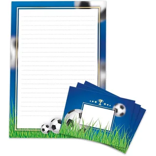 Briefpapier-Set Fußball Briefblock Schreibblock mit Umschlag für Jungen Mädchen Kinder Fussball blau (Block A4 mit 25 Blätter + 15 Umschläge)
