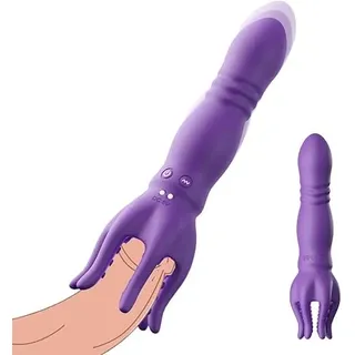 2-in-1 Vibrating Dildo Vibrator Glans Stimulator Massager Sex Toys with 3 Telescopic Modes & 9 Vibration Modes Trainer Vibrator G-Spot Sex Toy Sets for Women Men and Couples (Purple)