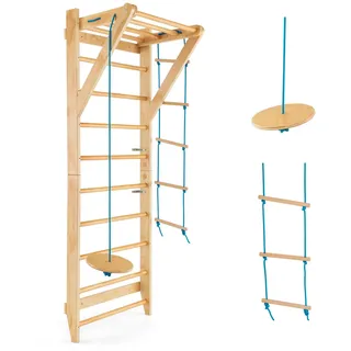 COSTWAY Sprossenwand Klettergerüst Indoor Kletterwand, Turnwand Klettergerüst Outdoor Turnwand Gym Sportgerät, Holz, Tragfähigkeit von 100 kg