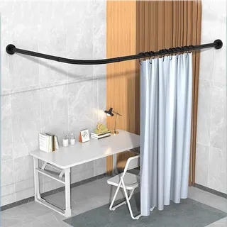 Duschvorhangstange L Form Ohne Bohren Edelstahl,Verstellbare Duschstange Für Duschvorhang, Ohne Deckenhalterungen, Rostfrei, Für Badewanne & Dusche - Schwarz(Size:D 70-95cm x 105-165cm,Color:Schwarz)