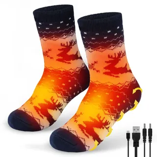 Lomffy USB Beheizte Socken, Elektrische Beheizbare Socken Dicke Plüsch Hausschuhsocken rutschfeste Fußwärmer Vollsohle Heizbar Thermosocken Fußheizung Stricksocken für Männer Frauen Winter Geschenke