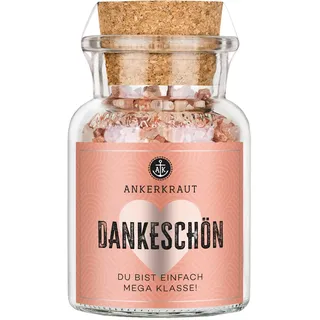Ankerkraut "Dankeschön" Anlass-Geschenk, Rosa Bergsalz grob zum Verschenken, Geschenk für Freunde und Familie, Gewürz, 165 g im Korkenglas