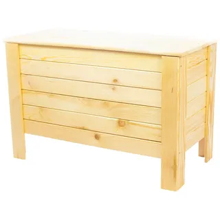 STOLMAK Gartenbox 80x52x40 cm Natur Kiefernholz Massiv Auflagenbox Kissenbox Gartentruhe Holztruhe Aufbewahrungsbox Truhe Kiste 166 l