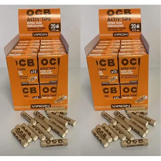 OCB 19400 unbleached ActivTips Extra Slim 6 mm Keramikkappen-1 VE : 20 Boxen a 15 Aktivkohlefilter, Papier (Packung mit 2)