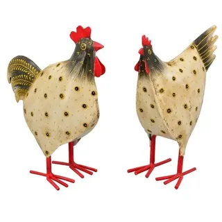 2er Set Metall-Deko "Hahn+Huhn" creme-schwarz 23cm*Ostern*Frühling*Gockel Henne
