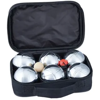 Relaxdays 2 x Boule Set Metall 6 Kugeln Hellbraun,Schwarz,Silber