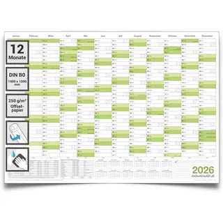 DIN B0 Wandkalender 2026 abwischbar – XXL Jahresplaner 140x100 cm für Büro, Schule & Zuhause, großer Wandkalender 2026, Jahreskalender, Kalender 2026 deutsch, Planer großformat von Kalenderoutlet