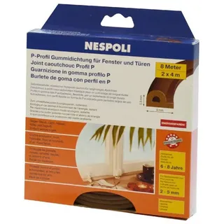 Nespoli Fenster- und Türdichtung mit P-Profil 4 m x 0,9 cm Braun