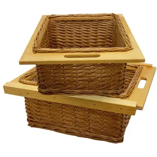 MonsterShop 2 x Ausziehbare Schrankkörbe Weidenkörbe 50 x 50 x 50 cm Braun