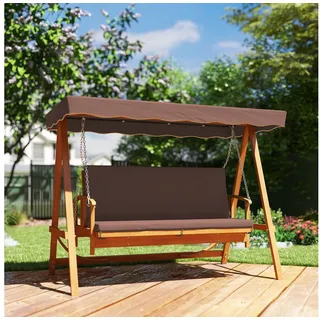 Outsunny 2 in 1 Hollywoodschaukel mit Liegefunktion, 3-Sitzer Gartenschaukel aus Holz, Holzschaukel mit Sonnendach Sitzauflage, Schaukelbank bis