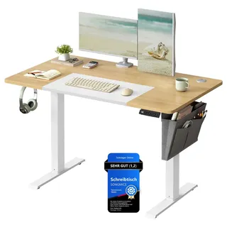 Songmics Höhenverstellbarer Schreibtisch 120 x 60 cm Natureichenfarben/Mattweiß