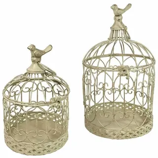 zeitzone Deko Vogelkäfig Dekokäfig Set 2 Stück Antik-Stil Vogel Shabby Chic Weiß