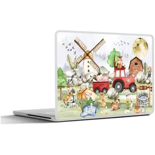 MuchoWow Laptop-Aufkleber Bauernhof - Traktor - Kinder - Tiere, (1tlg), Laptop Folien Cover, Aufkleber, Sticker, Schutz vor Kratzern, 25x18 cm bunt Ø 30.81 cm x 25 cm x 18 cm