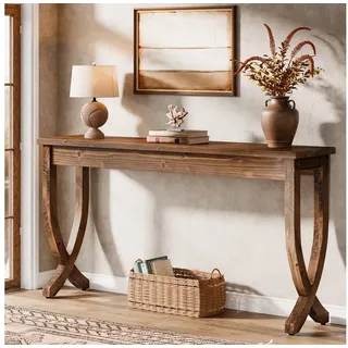 Tribesigns Konsolentisch 160cm Massivholz-Konsolentisch, Langer Eingangstisch, Schmal Sofatisch braun