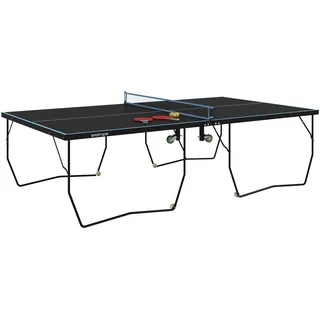 sportnow Tischtennisplatte, Klappbar Tischtennistsich mit Netz, Rollen, 2 Tischtennisschlägern 3 Bällen, Stahl, Schwarz, 274 x 152,5 x 76 cm