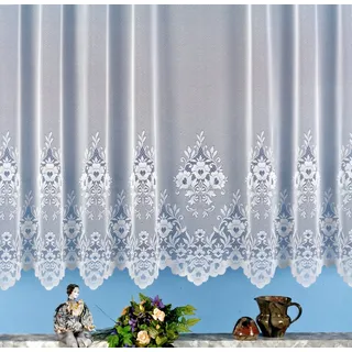 heimtexland Gardine Jacquard Store weiß Fensterdeko Blumen Fertigstore (1 St), Kräuselband, halbtransparent, Jacquard, Spitze gebogt I Kräuselband I Deko Vorhang durchscheinend weiß 300 cm x 120 cm