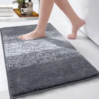 Enyhom Super Weich Badematten Grau Mikrofaser Hochflor Badezimmerteppich rutschfeste Maschinenwaschbar Badteppich Duschmatten Saugfähig Badvorleger, 50 x 80 cm