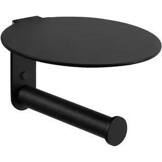 Ambrosya Toilettenpapierhalter mit Ablage aus Edelstahl in Schwarz - Bad Badezimmer Halter Halterung Klopapier Klopapierhalter Rollenhalter Toilette Toilettenpapier Wand WC (Edelstahl (Schwarz))