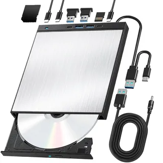 aelrsoch Externes Blu-ray Laufwerk BD DVD CD Player Lesen/Schreiben Tragbares Blu-ray Laufwerk USB 3.0 und Typ-C DVD Recorder Definition Blu-ray Recorder für Windows 7/8/10/11/MacOS