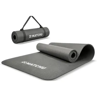 Matchu Sports Fitnessmatte - Trainingsmatte - 9mm - Grau - Übungsmatte Inklusive Trageband