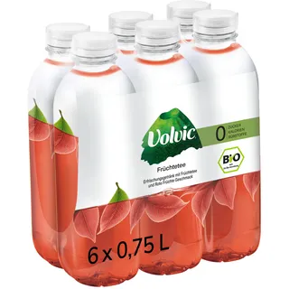 Volvic Bio Früchtetee – Erfrischungsgetränk mit Früchtetee-Aufguss und rote Früchte Geschmack – Ohne Zucker und ohne Kalorien – 6 x 0,75 l