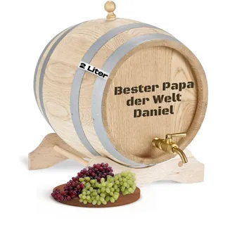 Personalisiertes Holzfass 2 Liter inkl. Messing-Zapfhahn - Vatertagsgeschenk personalisiert - lustige Geschenkidee für Männer - kleines Eichenfass für Rum, Whisky oder Wein (Freitext)