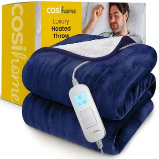 Cosi Home Heizdecke 180x130 cm - Elektrische Wärmedecke mit Abschaltautomatik, Überhitzungsschutz, Waschbar, Kuscheliges Sherpa & Fleece, 10 Heizstufen mit digitaler Fernbedienung - Navy