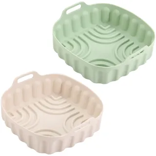 2 Stück Silikon Backform für Heißluftfritteuse – Airfryer Zubehör, Wiederverwendbarer Silikoneinsatz, Backpapier Zuschnitte, Silikonform für Aufläufe und Backen