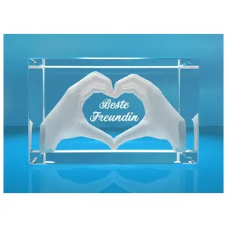 VIP-LASER Dekofigur 3D Glasquader I Herz aus Händen mit Gravur I Text: Beste Freundin, Hochwertige Geschenkbox, Made in Germany, Familienbetrieb