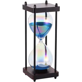 Elegante Sanduhr aus Glas, Regenbogen, Große Sanduhr Riesensanduhr mit Feinem Blauem Sand mit Holzhaltern für Zuhause Küche Büro Hochzeitsdekoration