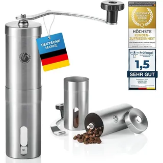 Coffee Fox Kaffeemühle aus Edelstahl und Keramik Mahlwerk – Manuelle Handkaffeemühle für Zuhause, Reisen, Büro