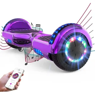 Hoverboard Smart Scooter, Selbstausgleichender Elektroroller 6.5" Elektro Scooter Hover Scooter Board Skateboard - Eingebaute Bluetooth Lautsprecher - Lila