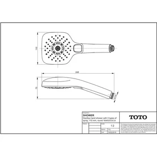 TOTO DaySpa Handbrause, 3 Strahlarten, 110x75x248mm, eckig, TBW02015E1A